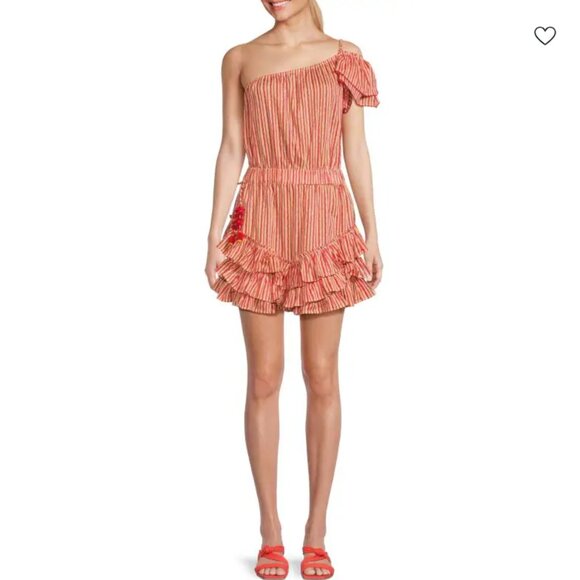 Poupette St Barth Dresses & Skirts - Poupette St Barth Kaia One Shoulder Mini Dress in Red Stripe NWT